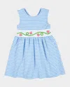 Florence Eiseman Girl's Striped Knit Dress W/ Embroidered Strawberries In Bluewhite