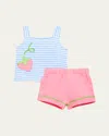 Florence Eiseman Kids' Girl's Striped Top W/ Shorts In Bluewhite