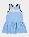 Florence Eiseman Girl's Tennis Ball And Net Embroidered Knit Dress In Blue
