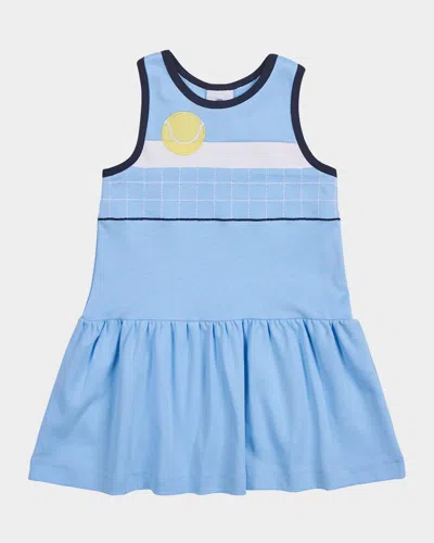 Florence Eiseman Kids' Girl's Tennis Ball And Net Embroidered Knit Dress In Light Blue