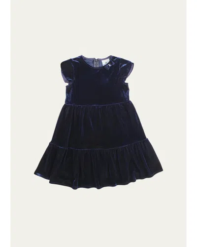 Florence Eiseman Kids' Girl's Tiered Stretch Velvet Dress In Blue