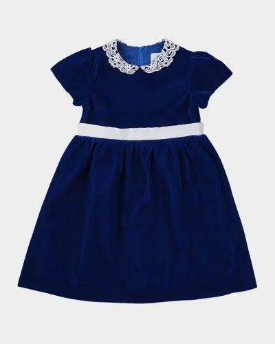 Florence Eiseman Kids' Girl's Velvet Dress With Lace Collar In Blue