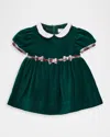 Florence Eiseman Girl's Velvet Dress With Plaid Bows In Green