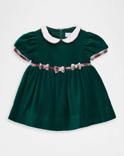 Florence Eiseman Kids' Girl's Velvet Dress With Plaid Bows In Green