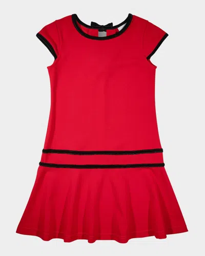 FLORENCE EISEMAN GIRL'S VELVET-TRIM CREPE KNIT DRESS