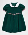Florence Eiseman Girl's Velvet Waist Dress With Plaid Bows In Green