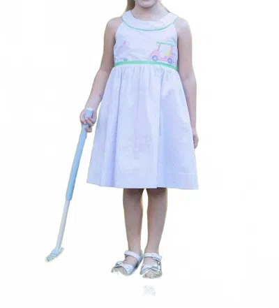 Florence Eiseman Kids' Girls Golf Cart Seersucker Dress In Light Blue In White