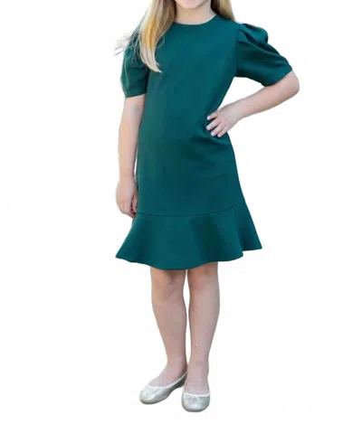 Florence Eiseman Kids' Girls Ottoman Knit Holiday Dress In Hunter In Blue