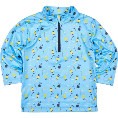 Florence Eiseman Babies'  Golf Print Performance Knit Half Zip In Blue
