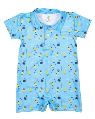 Florence Eiseman Babies'  Golf Print Performance Knit Shortall In Blue