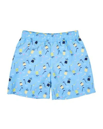 Florence Eiseman Babies'  Golf Print Swim Trunk In Blue