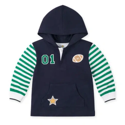 Florence Eiseman Kids'  Hooded Knit Shirt With Varsity Football Motifs In Blue