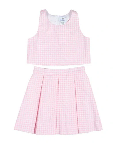 Florence Eiseman Kids'  Houndstooth Top And Pleated Skirt In Pink
