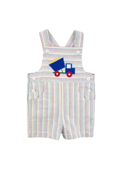 Florence Eiseman Kid's Dump Truck Stripe Seersucker Shortall In Multicolor In Blue
