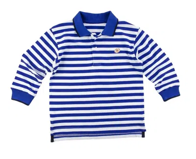 Florence Eiseman Kid's Long Sleeve Football Polo In Royal/white In Blue