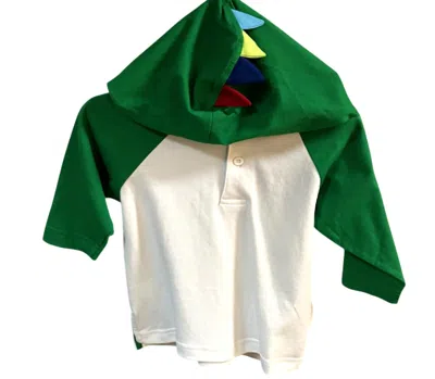 Florence Eiseman Kid's Patterned Striped Hoodie In Dinosaur In Green