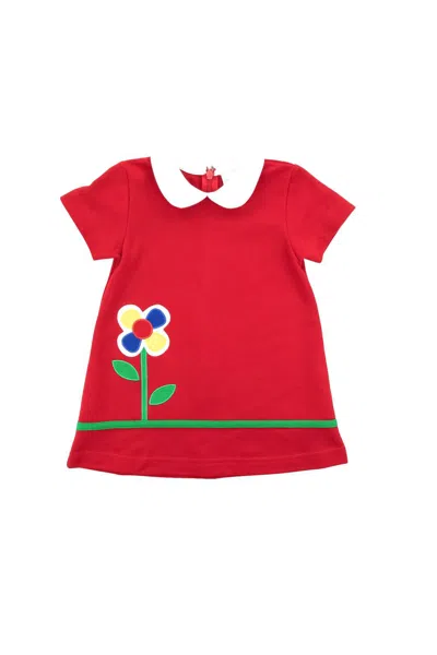 Florence Eiseman Kid's Pique Knit Dress With Flower Detail In Red