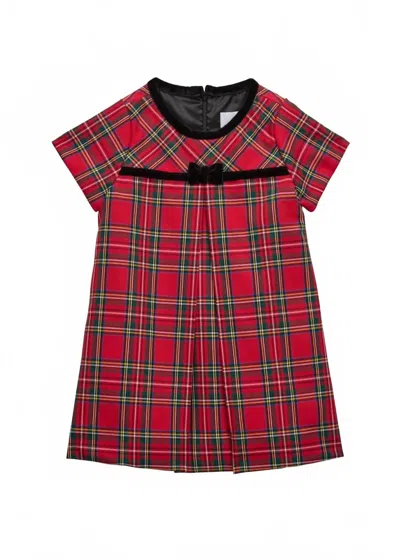 Florence Eiseman Kid's Plaid Dress With Velvet Ribbon In Red/green