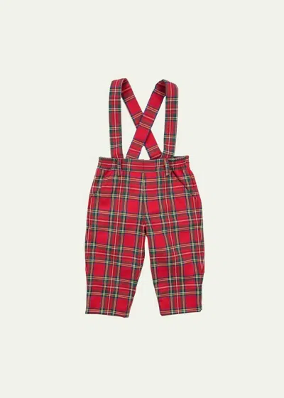 Florence Eiseman Kid's Plaid Pant With Suspenders In Tartan Red