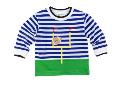 Florence Eiseman Kid's Stripe Knit Long Sleeve Football Goalpost Shirt In Royal/white In Multi