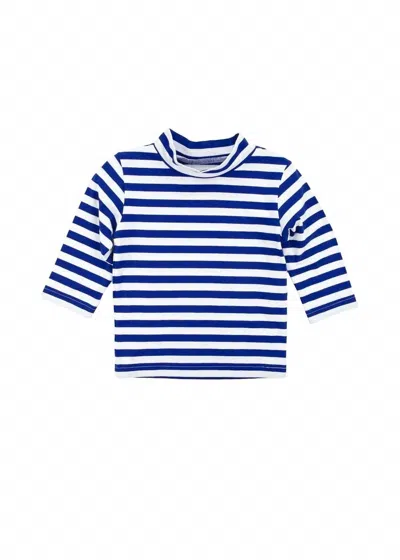 Florence Eiseman Kid's Stripe Mock Turtleneck Top In Royal Blue /white