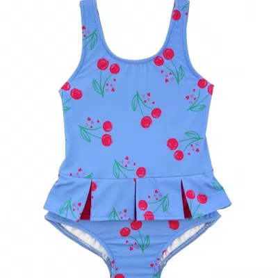 Florence Eiseman Kids' Cherry Print Swimsuit In Blue In Multi