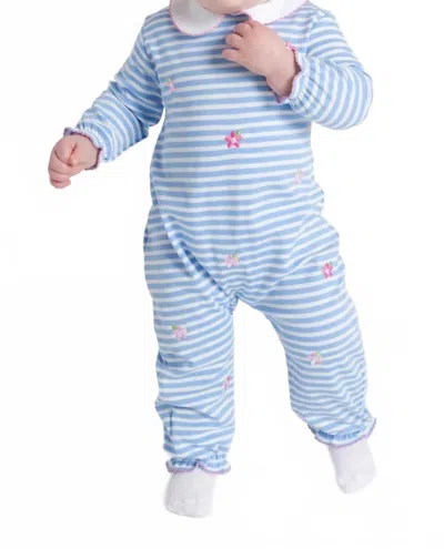 Florence Eiseman Kids Flowers Embroidered Knit Long Romper In Blue