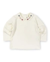 Florence Eiseman Knit Long Sleeve Blouse With Embroidered Flowers In Neutral