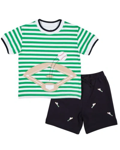 Florence Eiseman Kids'  Knit Short Set With Baseball Field In Orange