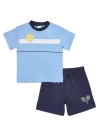 Florence Eiseman Boy's Tennis Ball And Net Shirt And Shorts Set In Light Blue/navy