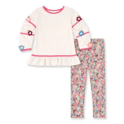 Florence Eiseman Kids'  Knit Tunic Set With Flowers In Pink
