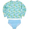 Florence Eiseman Girl's Lemon-print Rashguard Two-piece Swimsuit In Blue