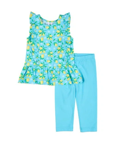 Florence Eiseman Kids'  Lemon Print Top With Capri Legging In Blue/yellow