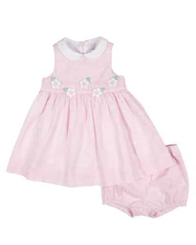 Florence Eiseman Babies'  Linen-look Dress & Bloomer With Flowers In Pink