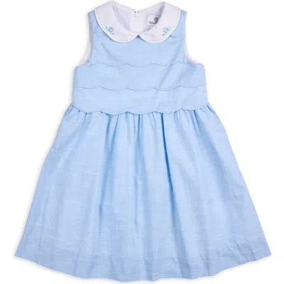 Florence Eiseman Kids'  Linen Look Dress With Embroidered Collar In Light Blue