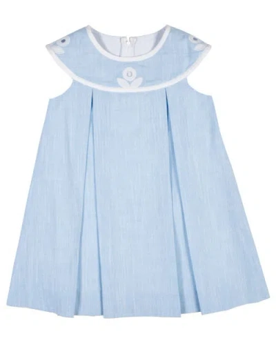 Florence Eiseman Kids'  Linen-look Dress With Vintage Flower In Blue