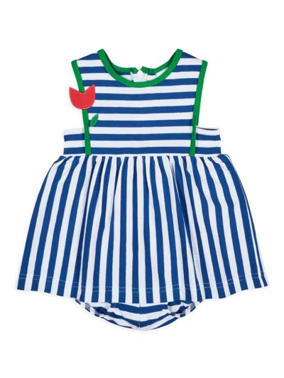 Florence Eiseman Little Girl's & Girl's Embroidered Striped Stretch-cotton Romper In Blue