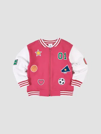 Florence Eiseman Little Girl's & Girl's French Terry Varsity Jacket In Fuchsia White
