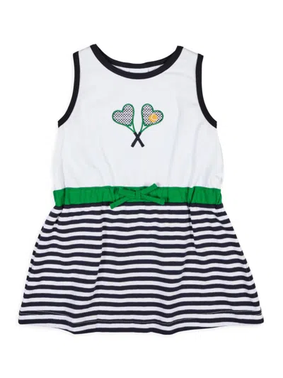 Florence Eiseman Little Girl's & Girl's Tennis-embroidered Striped Stretch-cotton Dress In Blue