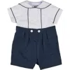 Florence Eiseman Navy Pique Button On Shortall In Multi