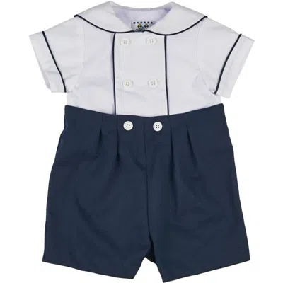 Florence Eiseman Babies'  Navy Pique Button On Shortall In Multi