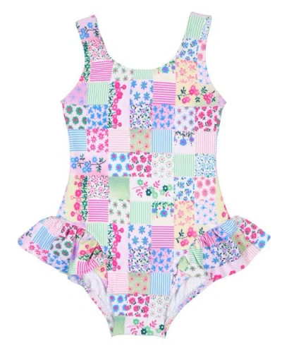 Florence Eiseman Kids'  Patchwork Floral Hip Ruffle Swimsuit In Pink