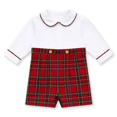 Florence Eiseman Babies'  Pique & Plaid Long Sleeve Shortall In White