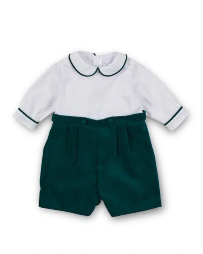Florence Eiseman Babies'  Pique And Velvet Short Sleeve All In One Shortall In Green