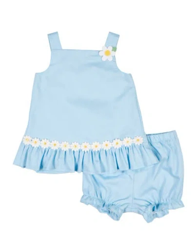 Florence Eiseman Babies'  Pique Dress & Bloomer With Daisies In Blue