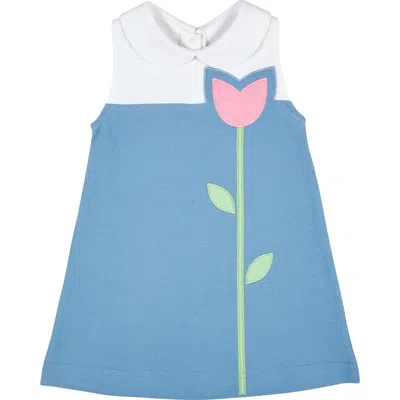Florence Eiseman Kids'  Pique Knit Dress With Tulip In Blue