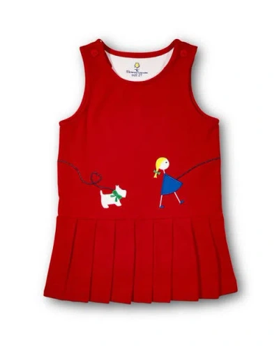 Florence Eiseman Kids'  Pique Knit Jumper With Girl Walking Dog In Red