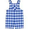 Florence Eiseman Plaid Seersucker Shortall With Front Pocket In Blue