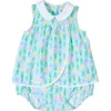 Florence Eiseman Printed Knit Tulip Romper In Blue