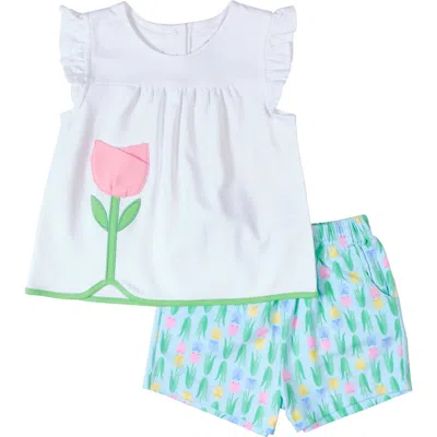 Florence Eiseman Kids'  Printed Knit Tulip Short Set In Blue